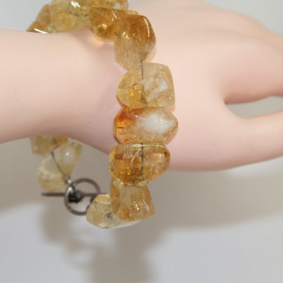Polished Citrine Nugget Sterling Silver Bracelet - Picture 9 of 14